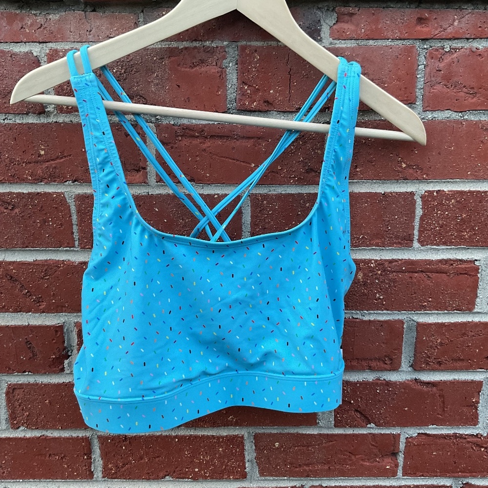 Humankind x Target Swim Top Crisscross Back Polyester Spandex Blue Rainbow L